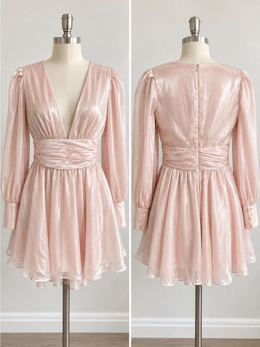 BNWOT - Deep V Satin Mini Dress in Blush Pink
